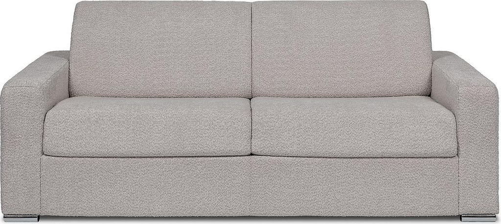 Schlafsofa mit Matratze 4-Sitzer - Liegefläche Lattenrost mit breiten Latten 160 cm - Matratze 14 cm - Bouclé-Stoff - Hellgrau - CALITO