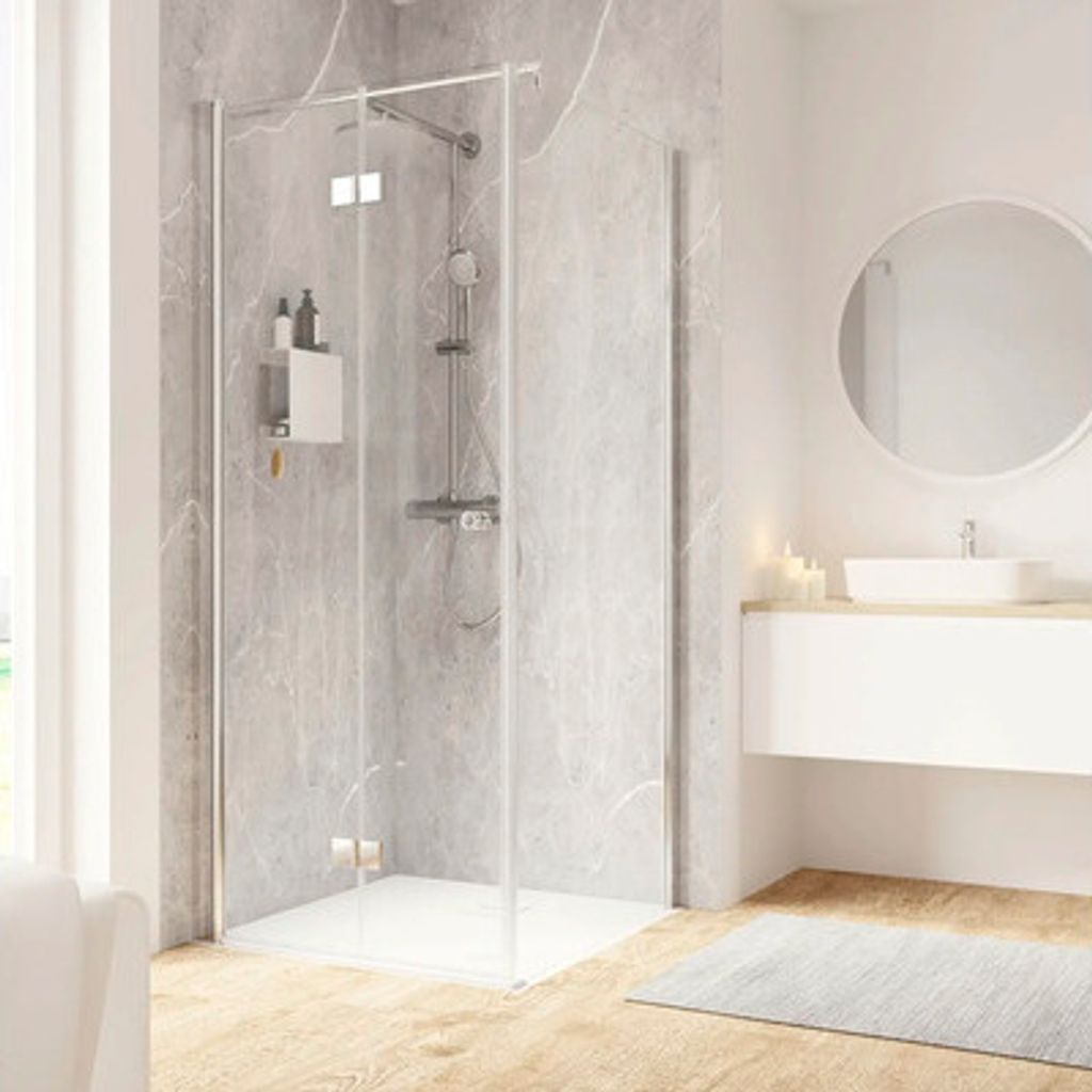 Duschtür mit Seitenwand und Drehfalttür SCHULTE Garant 2.0 ExpressPlus 90 x 90 cm Profil chrom Klarglas schmutzabweisende Glasbeschichtung Türan...