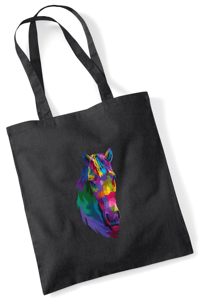 Huuraa Jutebeutel Pferdekopf Colorful 10 Liter Black Baumwolle Tasche Geschenkidee