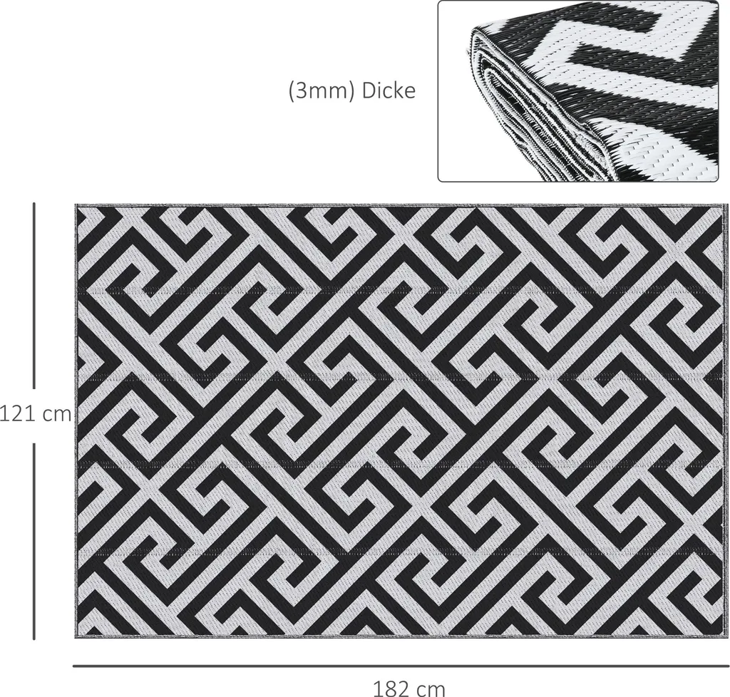 Tapis de jardin réversible et imperméable pour terrasse 121 x 182 cm