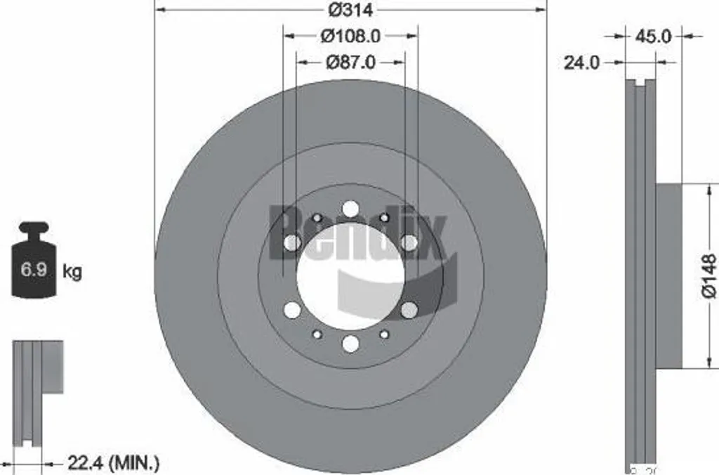 Disque de frein BENDIX BDS1480 L200 Pajero 406 - Remplacement MB699716