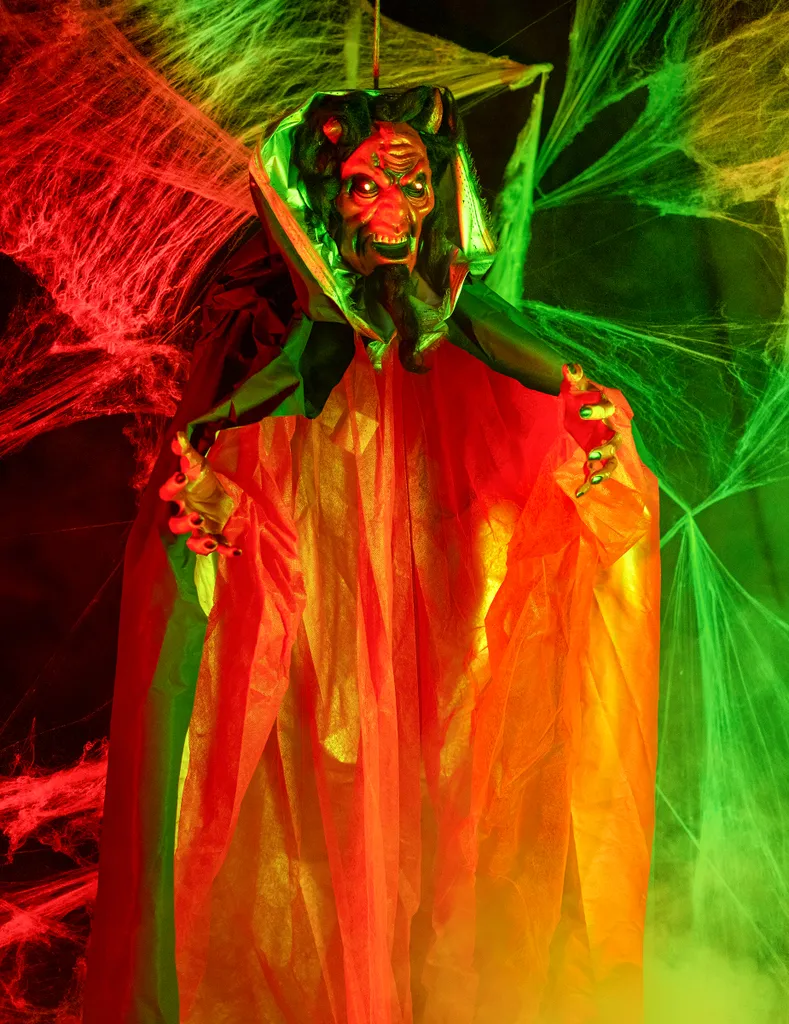 Automate Diable Géant Halloween 190cm - Statuette Animée avec LED Rouge