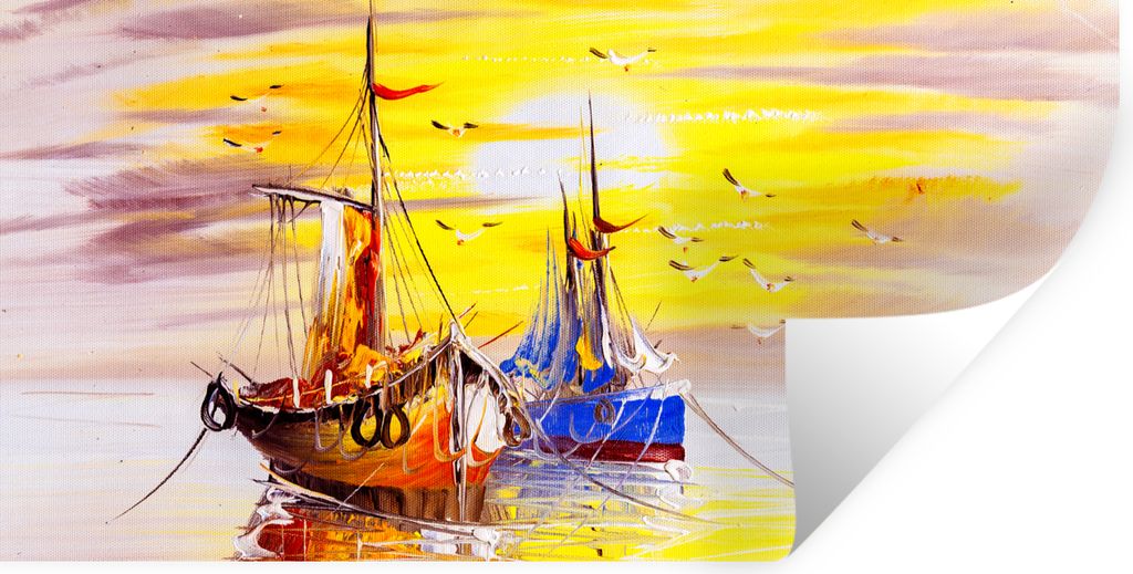 MuchoWow Wandtattoo Wandsticker Wandaufkleber Malerei - Boot - Wasser - Ölfarbe 80x40 cm Selbstklebend und Repositionierbar - Aufkleber