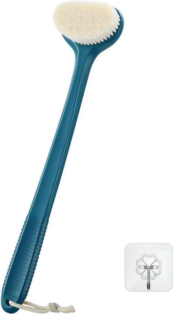 Schlafmützenbürste langschwanzige Bürste 43 cm antirutsch Griff - blauer langschwanziger Bürste für den Duschkopf mit mittelhaarigen Schuppen