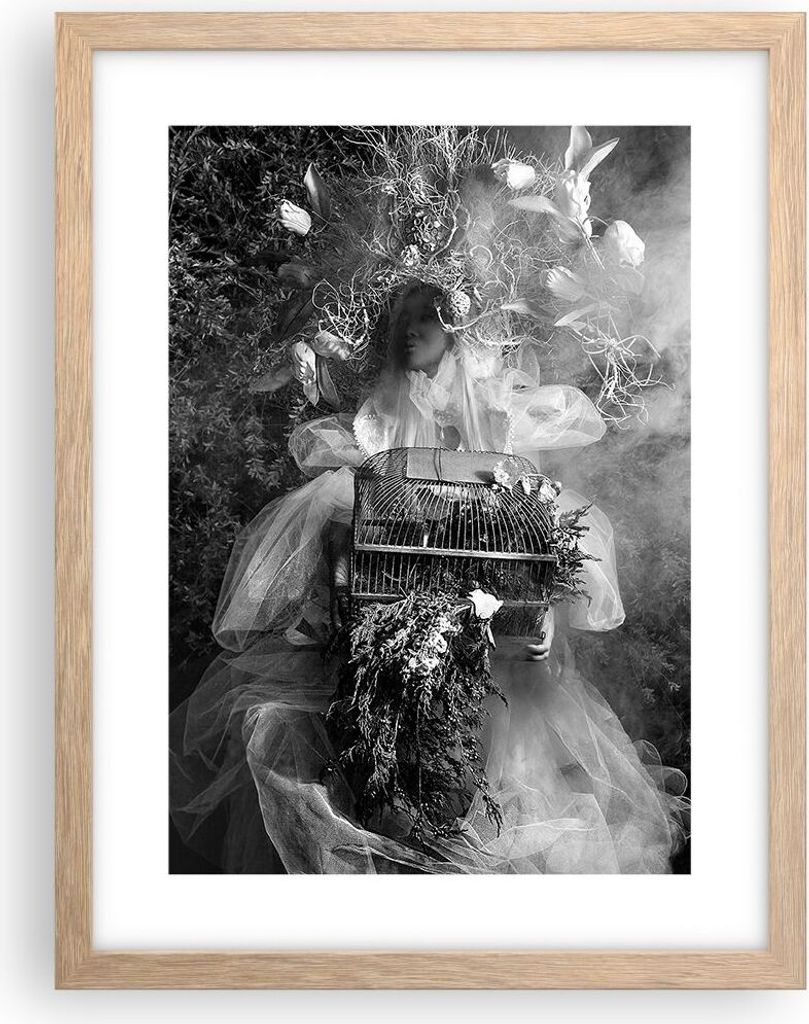 Gerahmtes Poster - Rahmen in heller Eiche - Retro Vintage Frau - 30x40 cm - Wand Bild - Wanddeko - Wandbilder - Kunstposter - Wandposter - Bilderra...