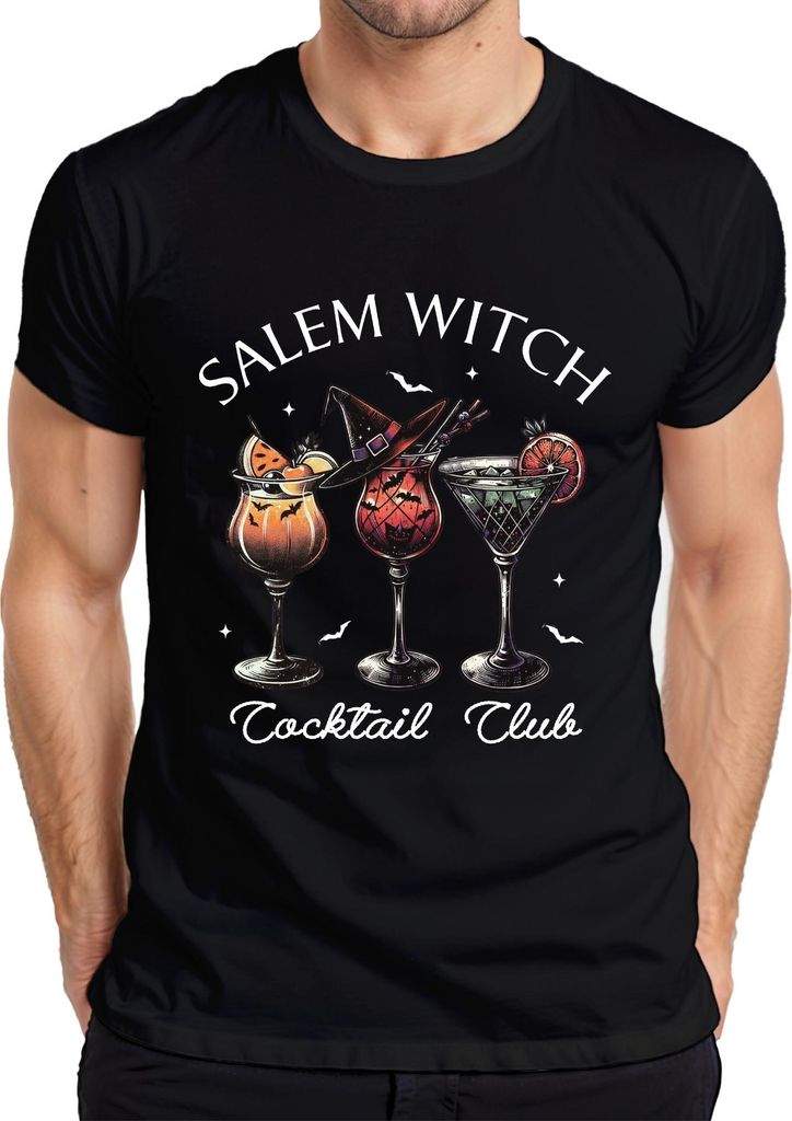 Salem Witch Cocktail Club Halloween Cocktails Fledermaus Gruselig Herren T-Shirt, Schwarz, XXL