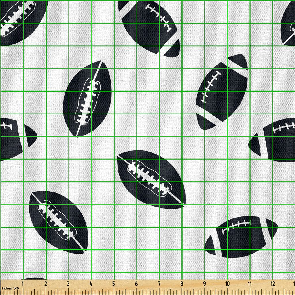 ABAKUHAUS American Football Microfaser Stoff als Meterware , Einfarbiges Muster mit schwarzen Rugby-Ball-amerikanischen Kultur-Sport-Spiel, 10 M (2...