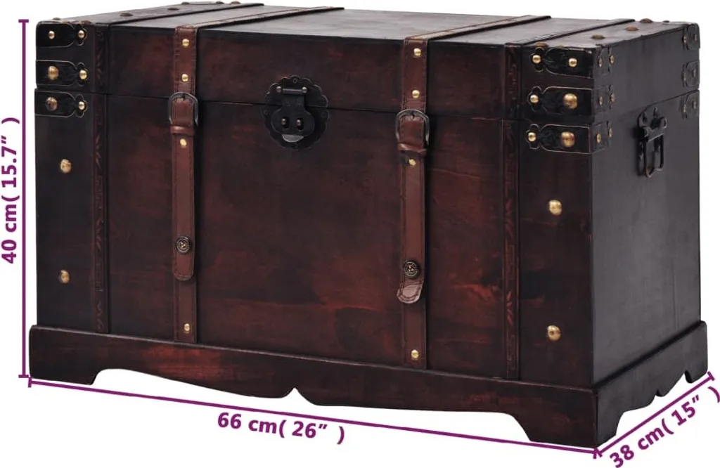Coffre bois 66cm avec finitions rétro - Rangement robuste et durable - 9