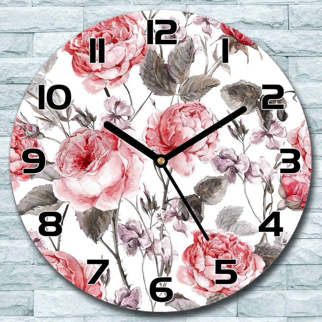 Wanduhr aus Glas Rund fi 30 Gartenblumen Quarz Deko Produktbild 