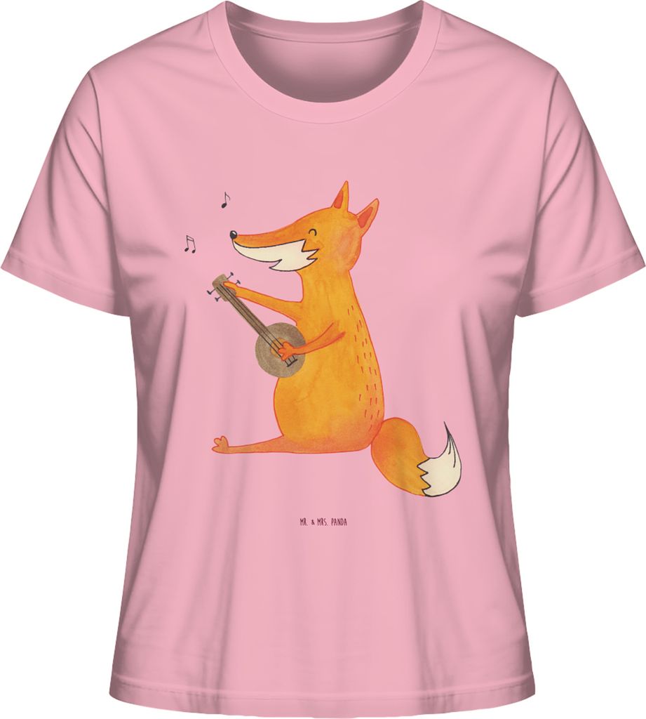Mr. & Mrs. Panda Damen Basic T-Shirt Fuchs Gitarre Größe S - Baumwolle Pink - Geschenk, Optimistisch, Singen, Shirt, Musik, Kurzarmshirt, Musiker...
