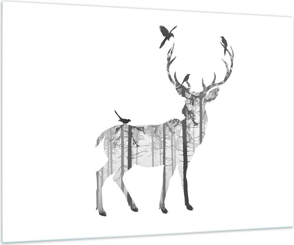 Bilder auf glas - Hirsch Herbst Wald Illustration - 100x70cm - Glasbilder - Wandbilder - Kunstdruck - zum Aufhängen bereit - Wanddekoration aus Gl...