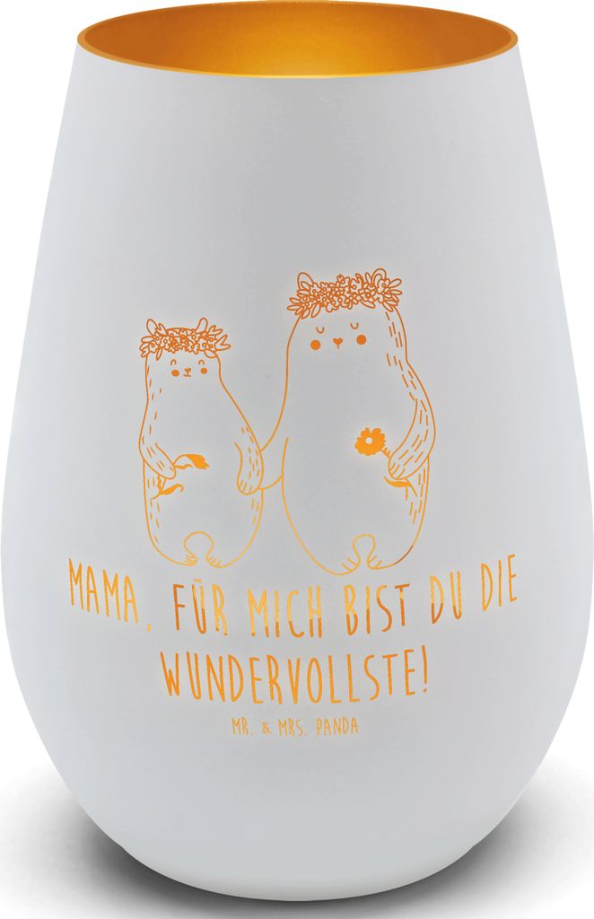 Mr. & Mrs. Panda Outdoor Windlicht Bären mit Blumenkranz - Weiß - Geschenk, Kinder, Kerzenhalter, Mama, Muttertag, Glas, Laterne, Gartenlicht, Ga...