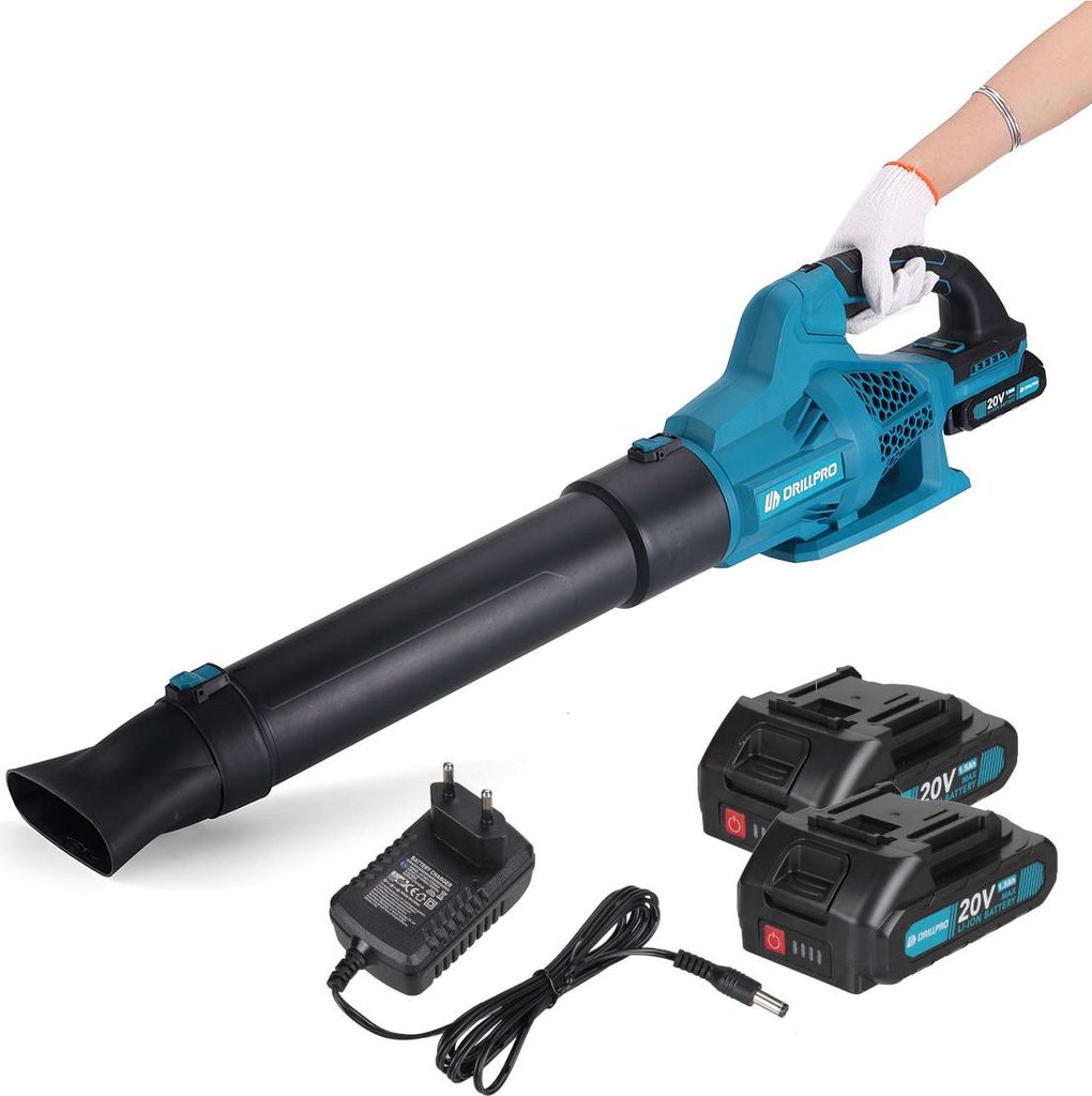 Drillpro Akku-Laubbläser Bürstenlos, 6 Stufen, 8000-17000 U/min, 22-40m/s Wind, 790 m³/h, leicht & ergonomisch, für Garten & Haushalt, mit 2x A...