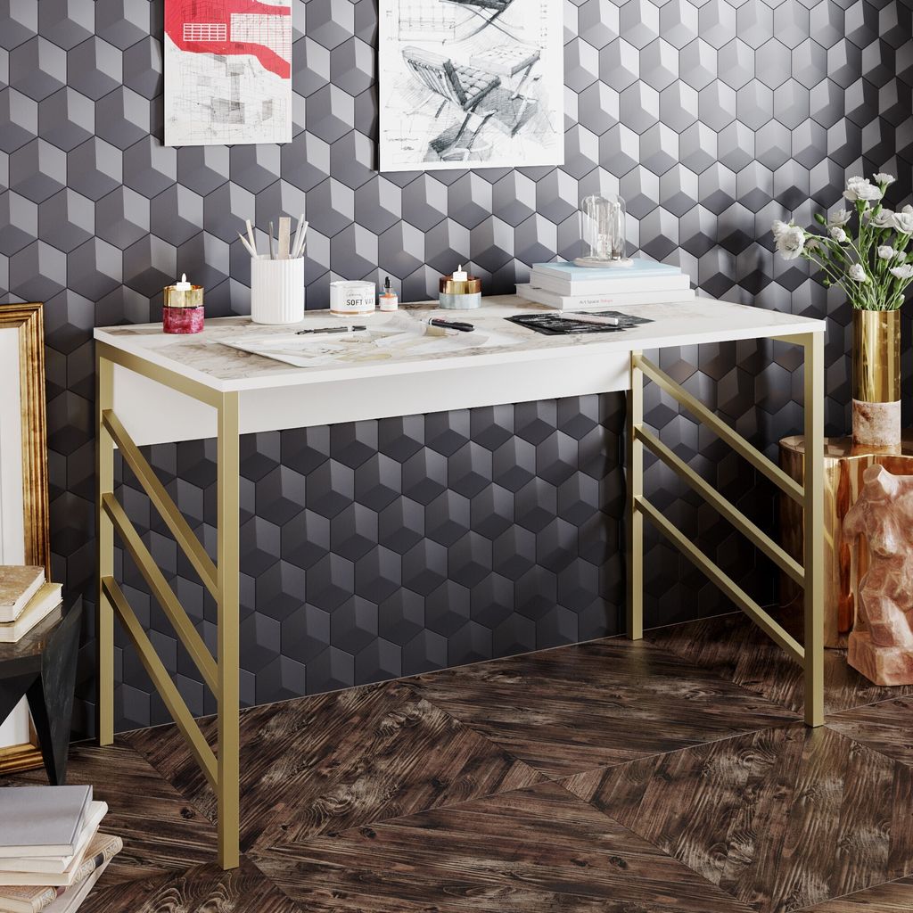 Skye Decor, Tuna - Gold, Schreibtisch, Gold, 100 % MELAMINBESCHICHTETE SPANPLATTEN, 120 x 60 x 75 cm