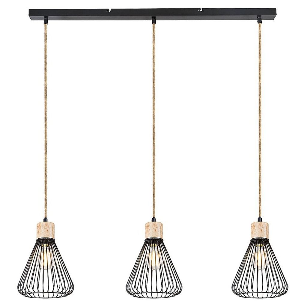 Rabalux 3149 Pendelleuchte 3 Spots Farfalle, E27-Holz, schwarz, rund, Industriell, ø180mm