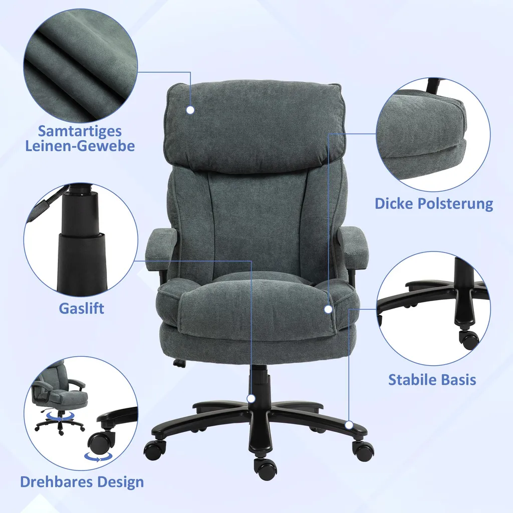 Chaise de bureau ergonomique HOMCOM aspect lin gris avec bascule - 6
