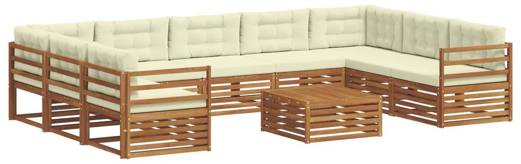 vidaXL Outdoor-Sofagarnitur 10 pcs Natur und Creme Massivholz Akazie