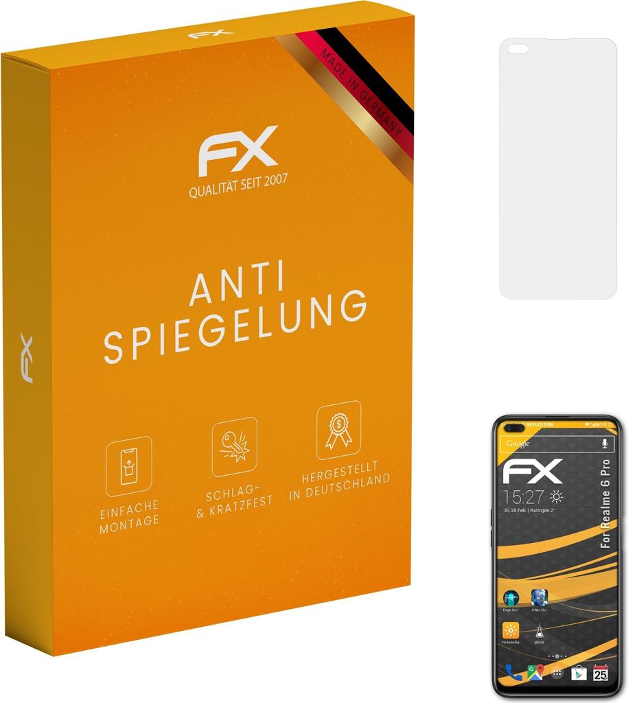 atFoliX FX-Antireflex 3x Schutzfolie kompatibel mit Realme 6 Pro Displayfolie