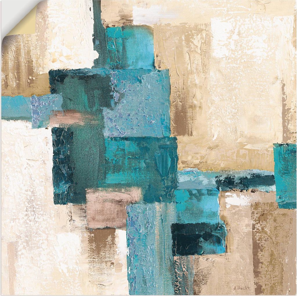 ARTland Wandbild, selbstklebend Abstrakte Karos beige-türkis Größe: 70x70 cm