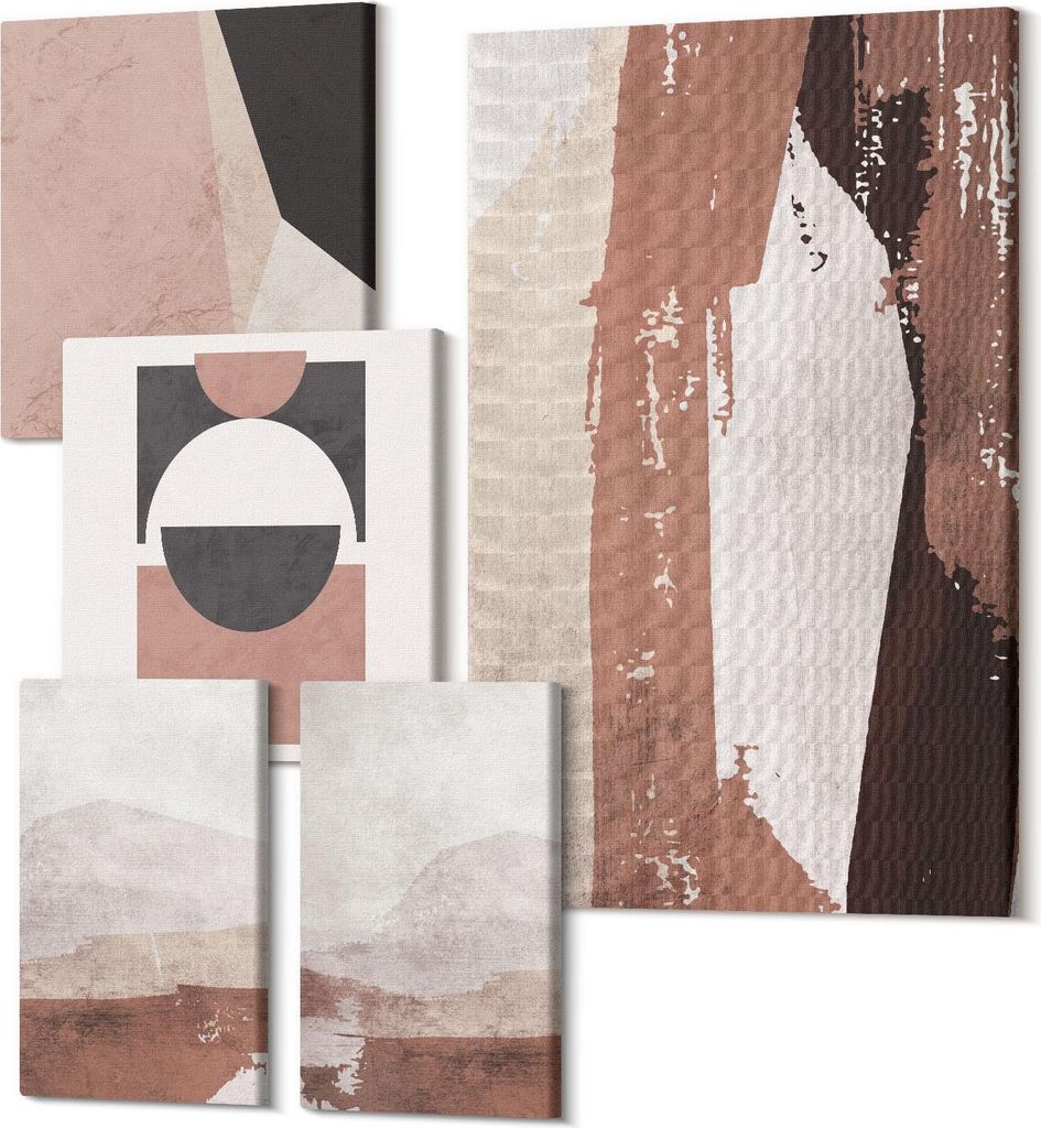 Leinwandbild Set 5-teilig – Modernes Wandbild – Polycanvas Kunstdruck – Abstrakte Bilder – Hochwertige Wandkunst – 2x 30x30 cm + 2x 20x30...