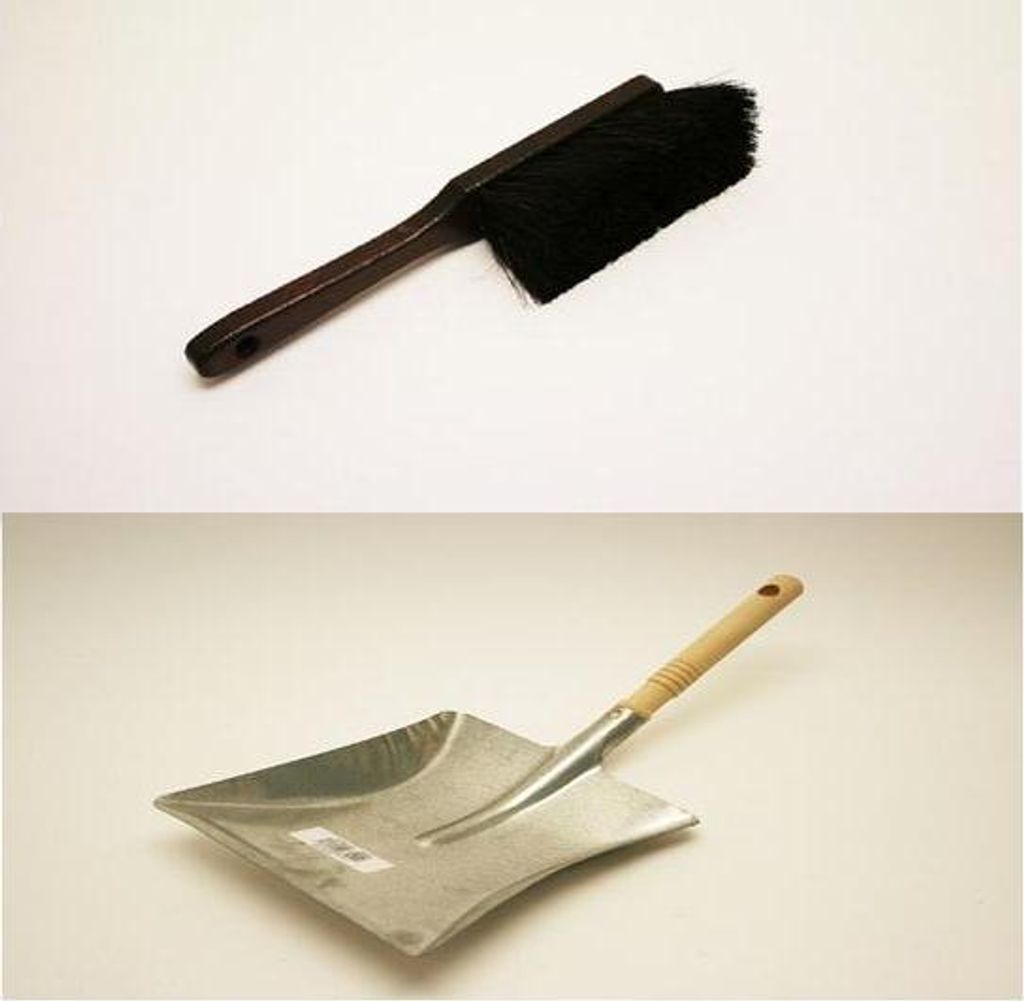 TOP Kehrschaufel mit Handfeger aus Roßhaar Kehrgarnitur Kehrblech Metall Holz