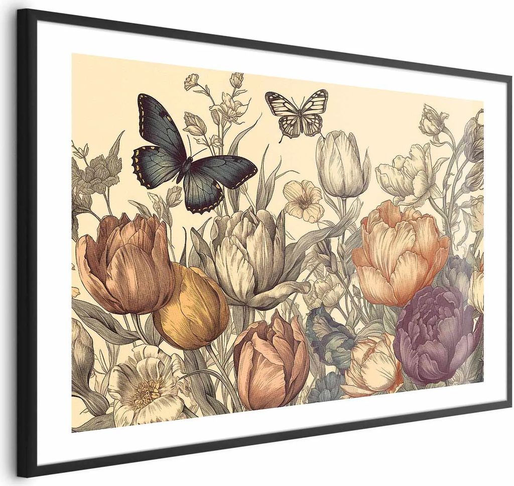 Posterpapier Poster - Colorful Tulips on a Cream Background 90x60 cm Blumen b-H-10033-ao-a