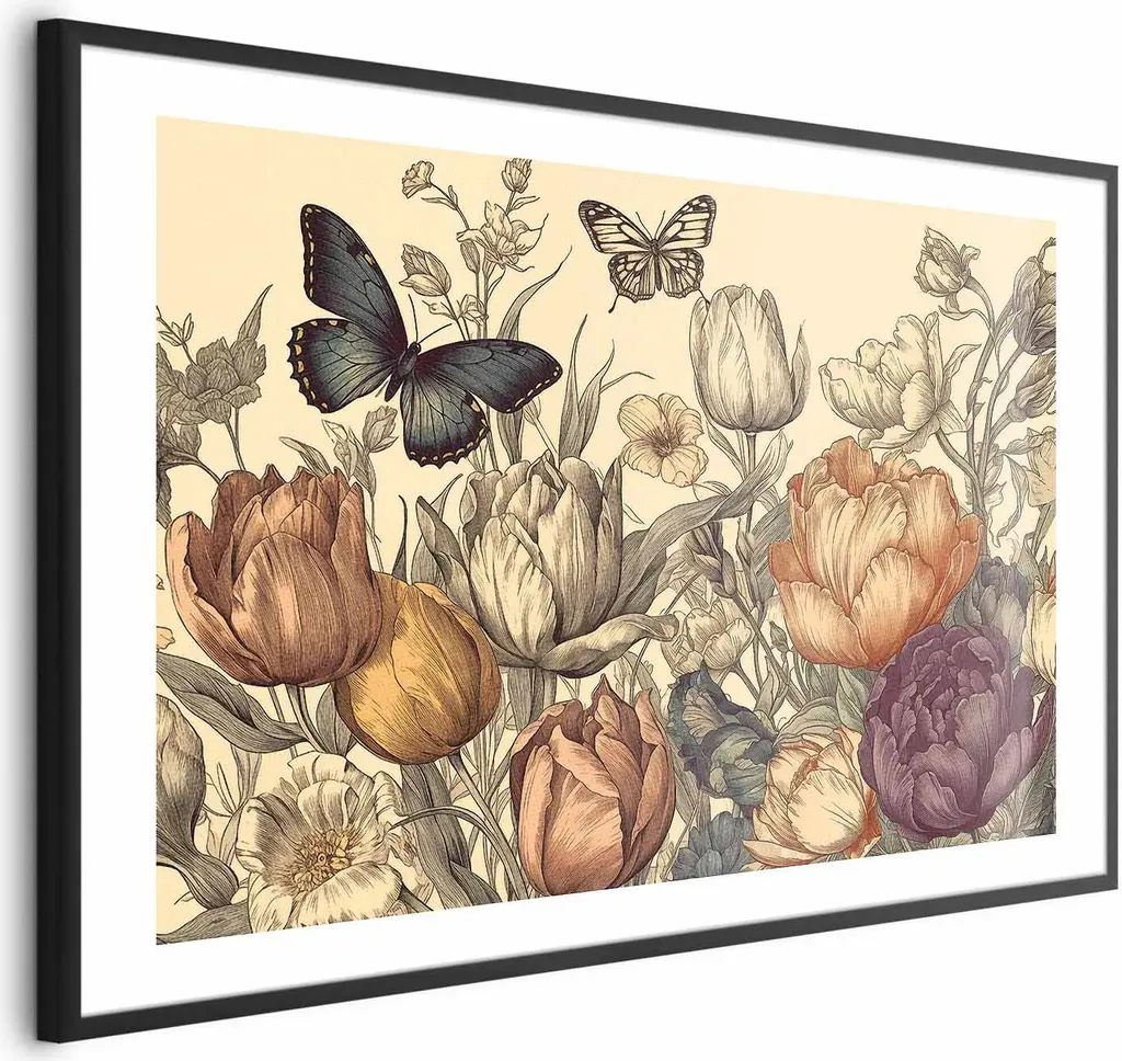 Poster 90x60 Tulipani Colorati con Cornice Nera e Margine - Offerta