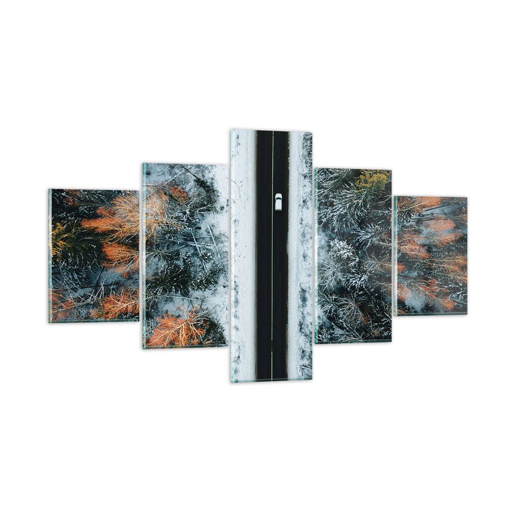 Bilder auf glas - 5 Teile - Wald Weg Schnee - 125x70cm - Glasbilder - Wandbilder - Bilder - zum Aufhängen bereit - Wanddekoration aus Glas - Glas ...