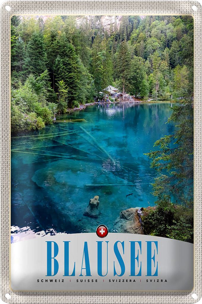 Blechschild Reise 18x12cm Blausee Schweiz Natur Wald Gebirge