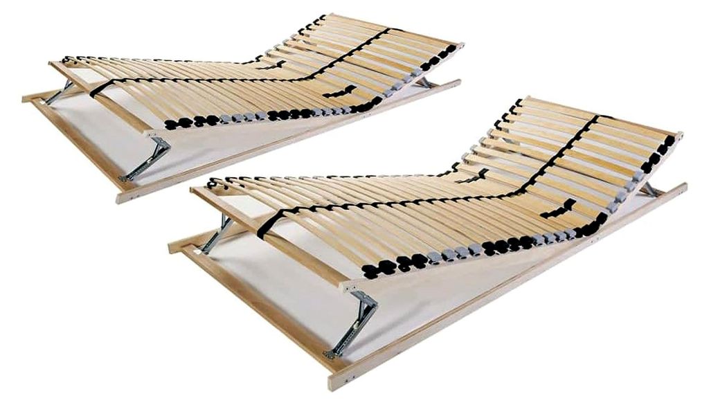 2 Stück Lattenrost 70x200 cm Buchenholz 7 Zonen Birkenlatten Verstellbarer Härtegrad Kopf- und Fußteil klappbar für Einzelbett und Gästebett i...