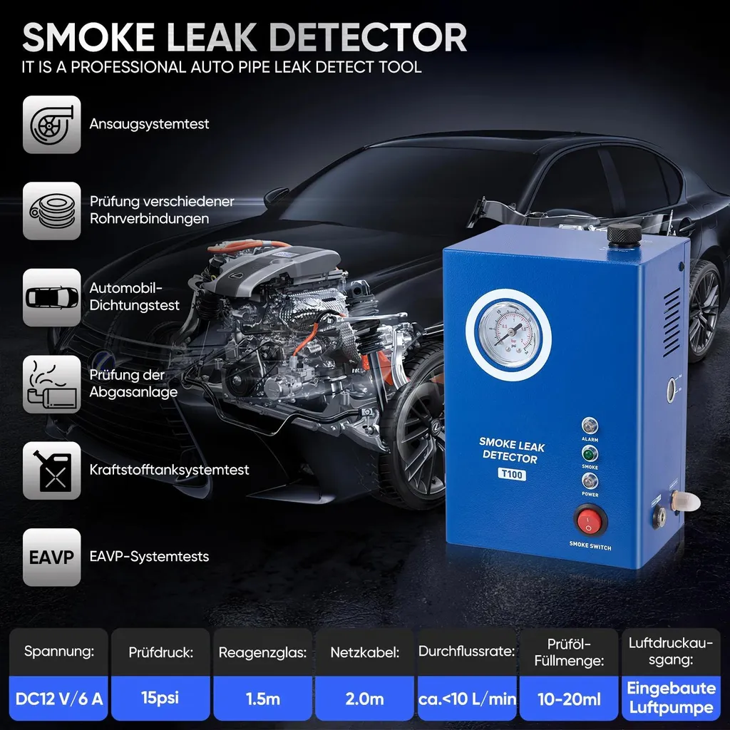 Machine à fumée de diagnostic pour test de fuite sous vide auto 12V