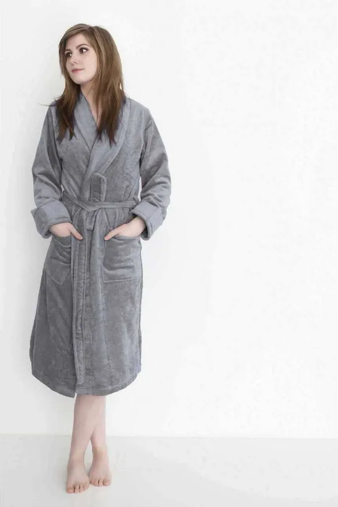 ETÉREA® Accappatoio Velour Grigio Chiaro: 100% Cotone Morbido e Assorbente