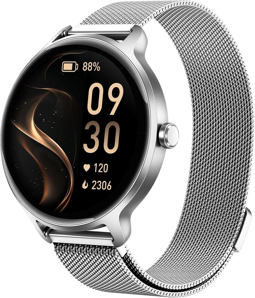 Smartwatch Herren Damen Rund, 1.27" AMOLED Smart Watch mit Telefonfunktion, Fitnessuhr mit Pulsuhr SpO2 Schlafmonitor Schrittzähler, 120+ Sportmod...