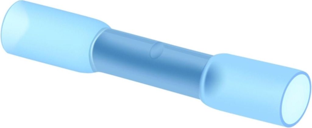 Stoßverbinder mit Schrumpfschlauch isoliert, Farbe Kodierung DIN Querschnitt 1,5mm² - 2,5mm² blau, transparent - 1