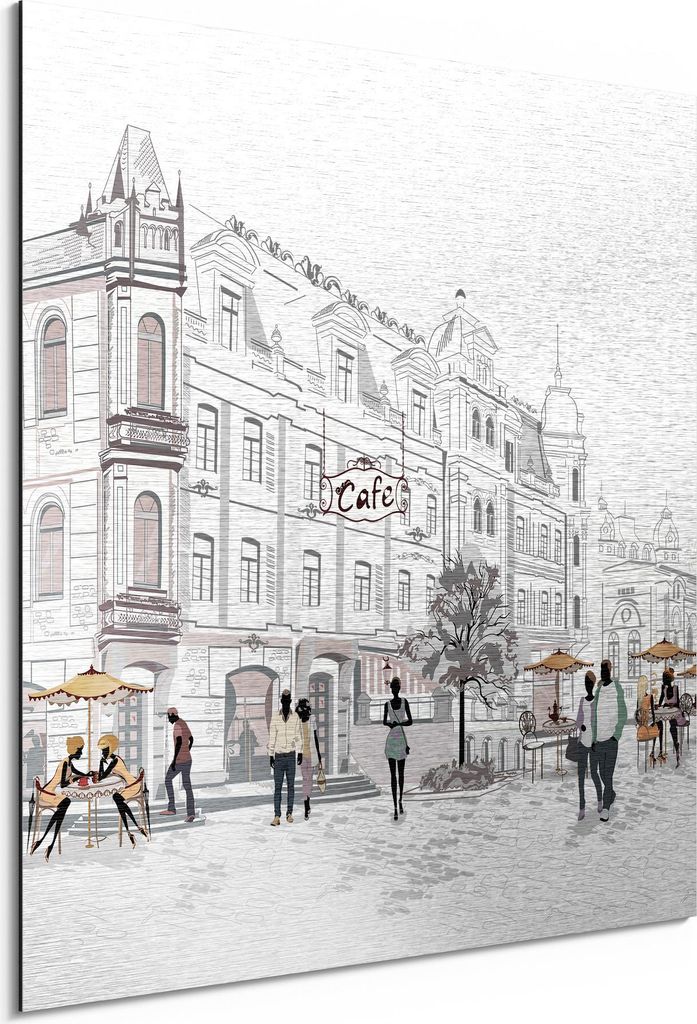 DEQORI Alu-Dibond Bild Silber 30x30 cm 'Innenstadt-Szene' Wandbild Metall dünn Design