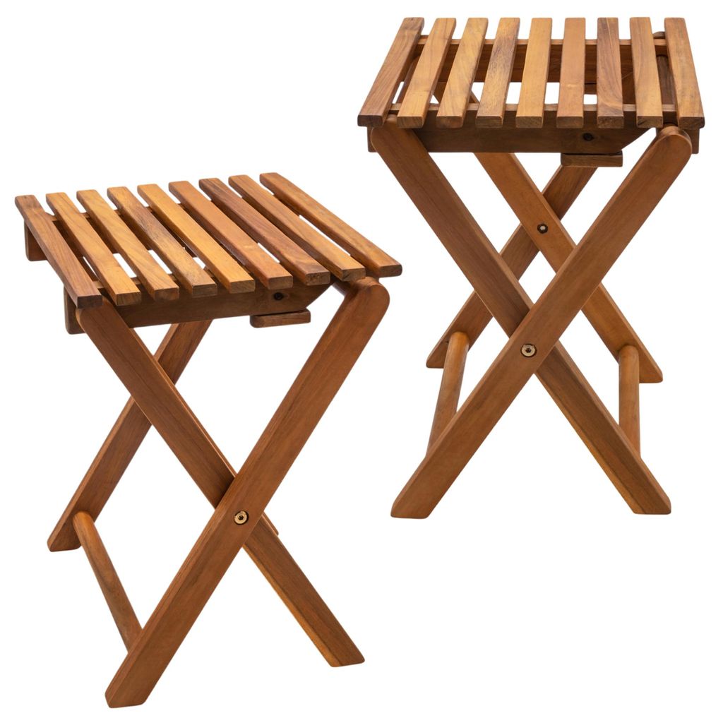 Set di 2 sgabelli pieghevoli in legno massello di acacia Immagine del prodotto 