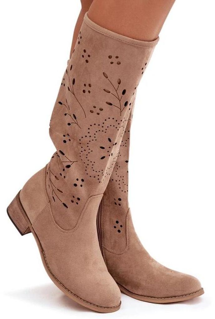 Offene Damenstiefel auf Keilabsatz Khaki Helinna 39