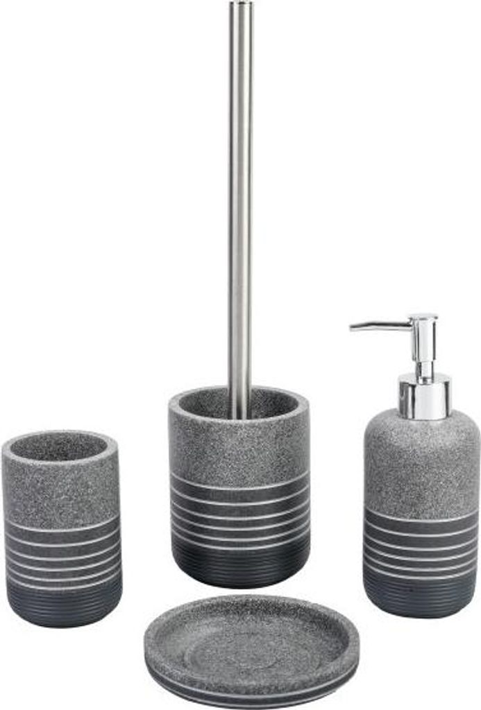 SALTA Badezimmerbecher aus Polyresin, mattgrau, Steinoptik