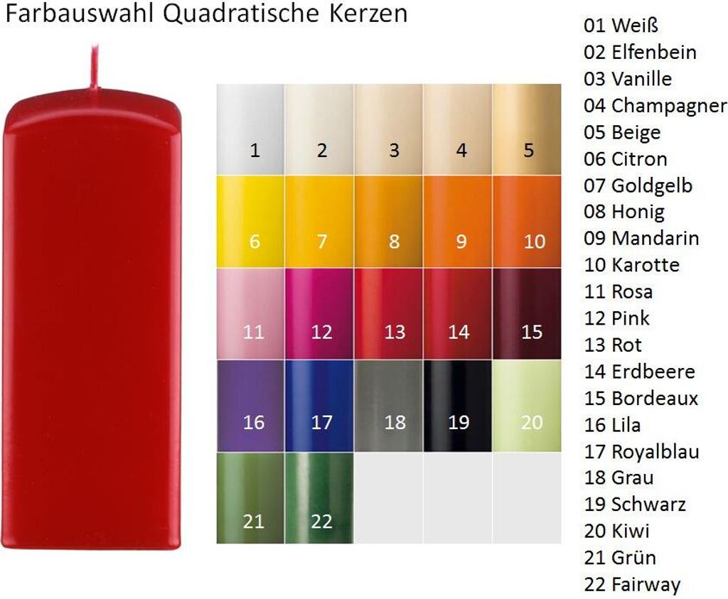 6 quadratische Kerzen, Quader Kerzen Grün 25 x 6/6 cm