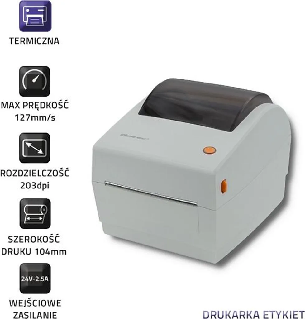 Imprimante thermique Qoltec 104 mm : impression rapide sans encre