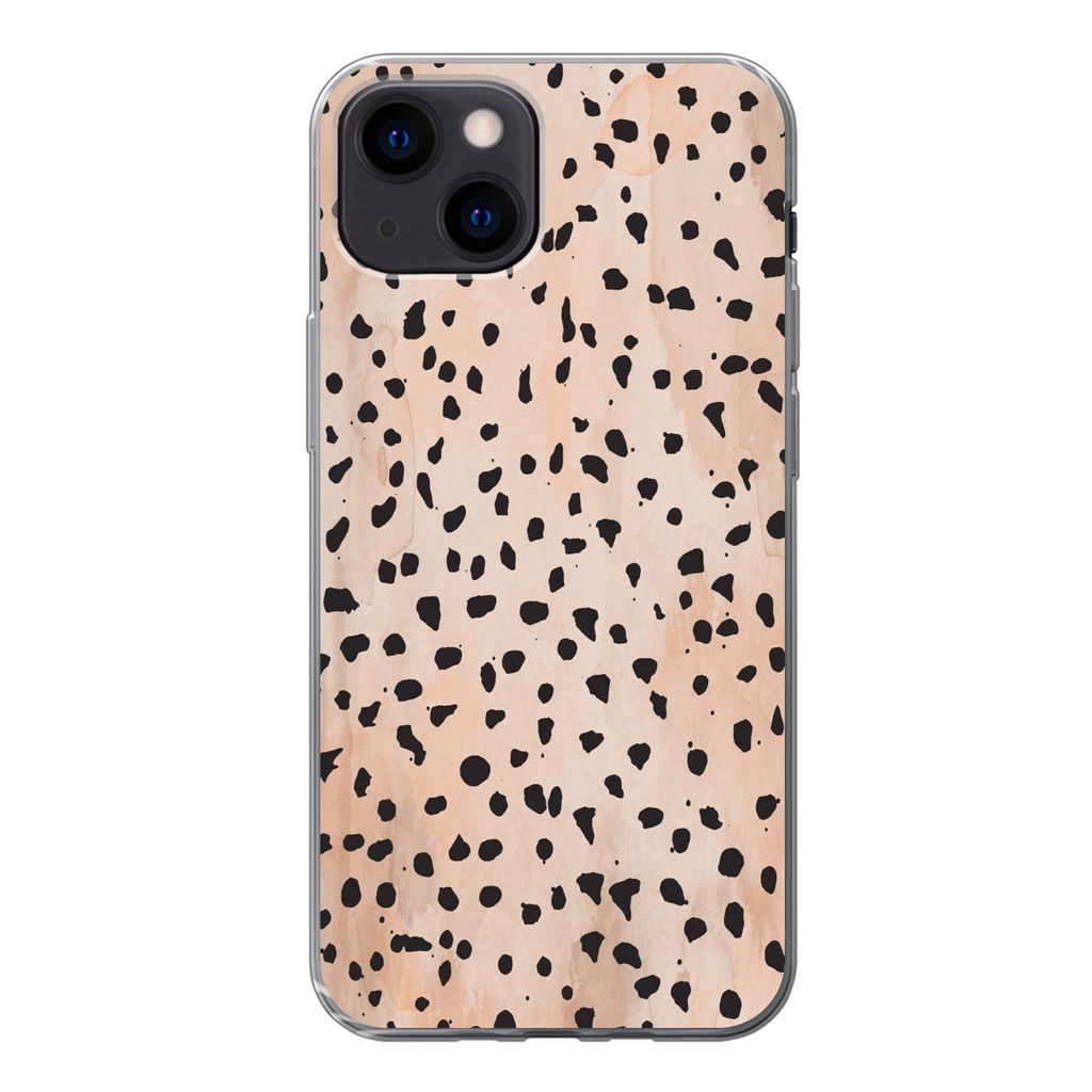 MuchoWow Handyhülle Schutzhülle Hülle für iPhone 13 mini Polka dots - Schwarz - Marmor Silikon Softcase Handy Hülle - Softcase