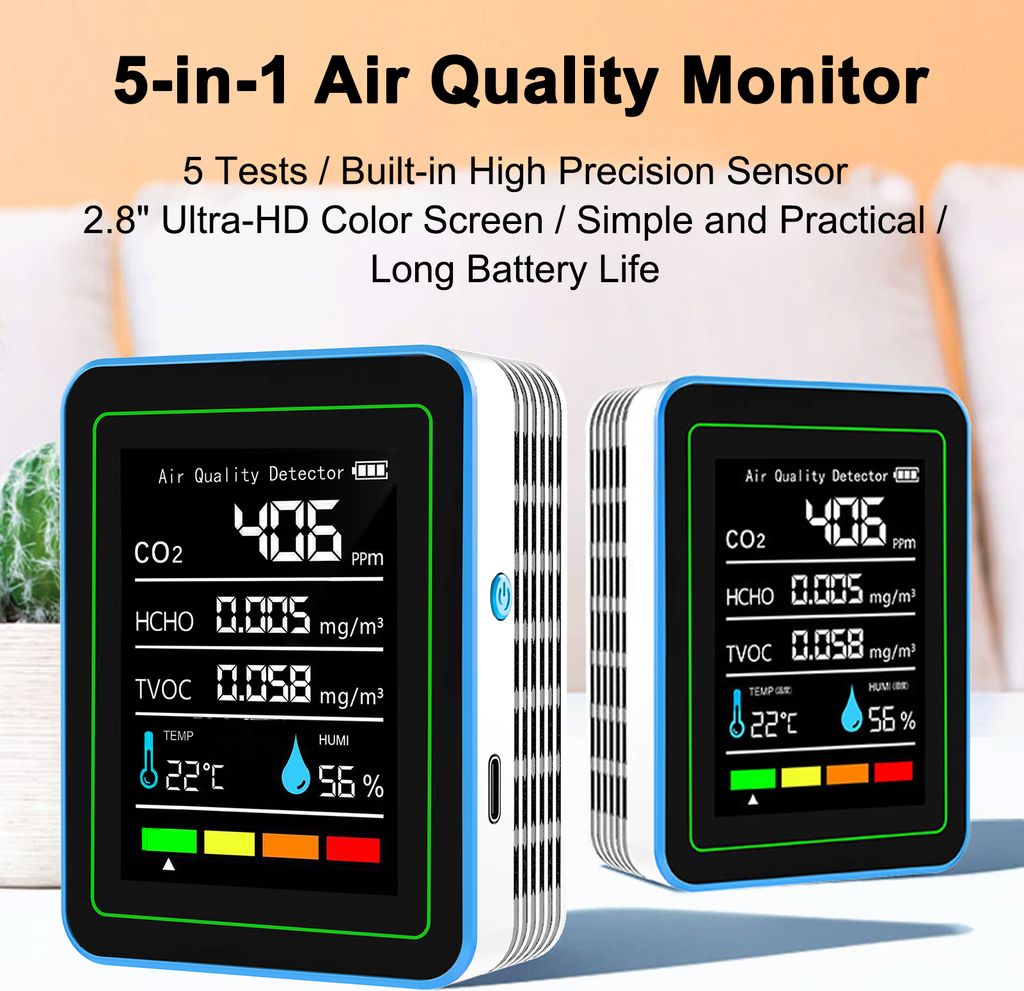 monitor kvality vzduchu v místnosti 5 v 1, přenosný Obrázek produktu 3