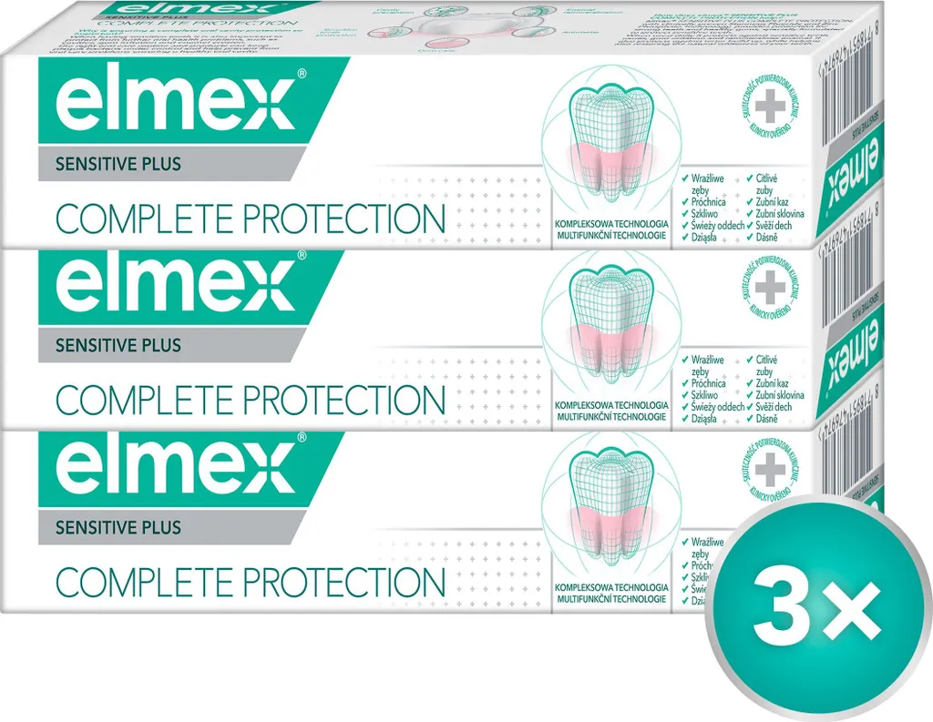 Dents sensibles : Elmex Sensitive Plus Protection complète 3x75 ml