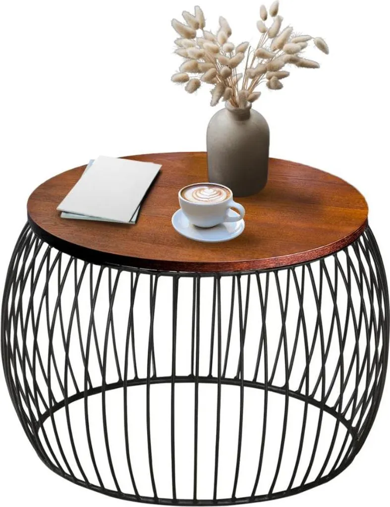 Table basse ronde Loft noire en métal et bois brun 60cm de diamètre