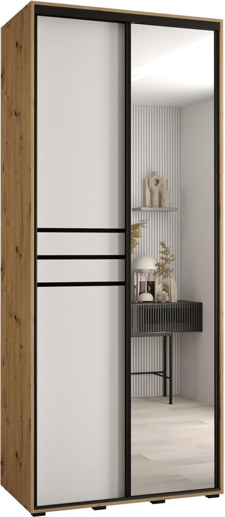MEBLE KRYSPOL Cannes 11 Schrank mit 2 Schiebetüren - 205,2x100x60 cm - Artisan Weiß Schwarz
