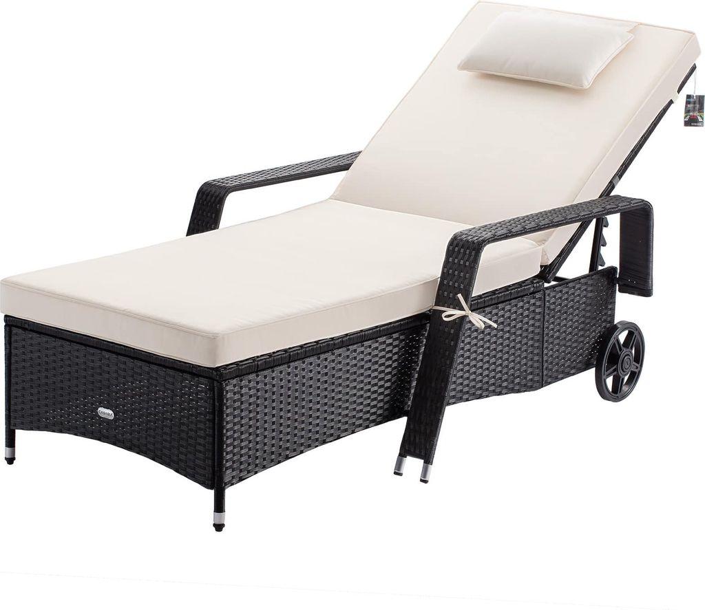 CASARIA Sonnenliege mit Rollen 7cm Auflage Extra Breit 90cm Gartenliege Wetterfest 165kg Belastbar Verstellbar Terrasse Balkonmöbel Liegestuhl S...