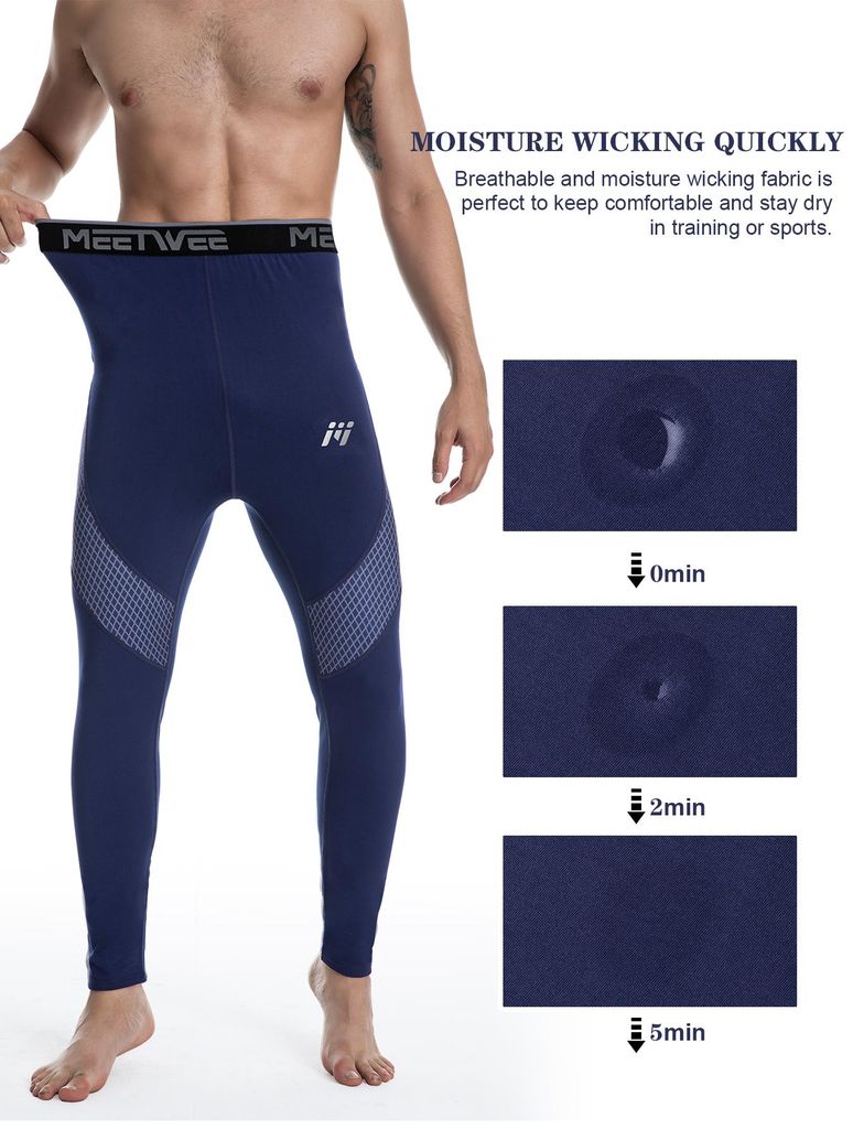Thermounterwäsche Unterhose, Funktions Herren Funktionswäsche Skiunterwäsche Winter Suit Ski Thermo-Unterwäsche Thermowäsche Leggings-A-Blau-XXL