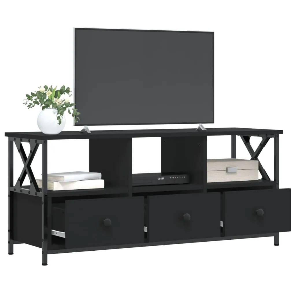 Meuble TV Industriel Noir 102 cm en Bois Composite et Métal Stabli