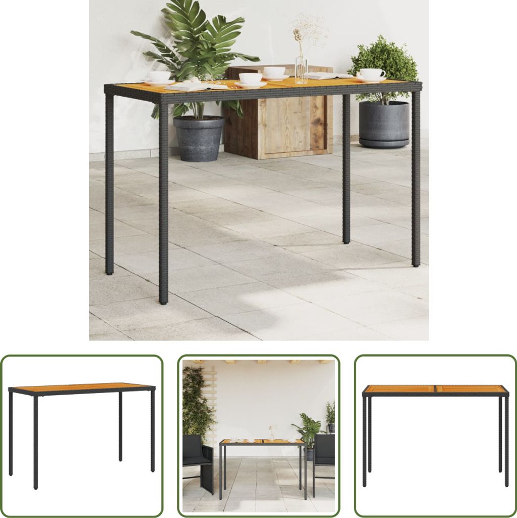 The Living Store Gartentisch mit Akazienholz-Platte 115x54x74 cm Poly Rattan