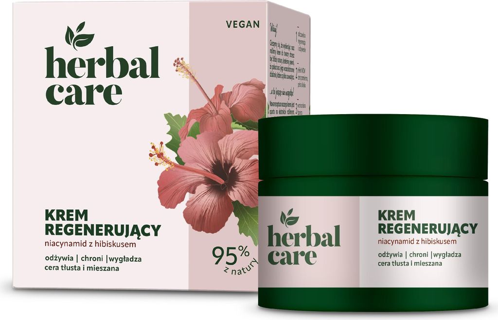 HERBAL CARE Vegane Regenerierende Creme mit Niacinamid und Hibiskus für fettige und Mischhaut - für Tag und Nacht, 50 ml